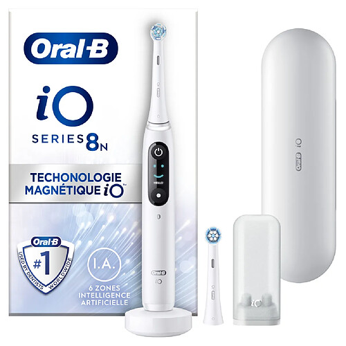 Oral-B iO 8N - Avec Etui de Voyage et Porte Brossette - Blanche - Brosse À Dents Électrique 