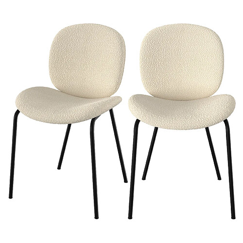 Rendez Vous Deco Chaise Iris en tissu bouclé beige et pieds en métal noir (lot de 2)