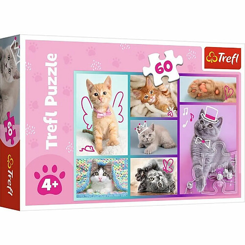 Trefl- Chatons Mignons 60 éléments-Puzzles Colorés avec Les Animaux, Chats, Collage, Divertissement Créatif, Jeu pour Enfants Plus de 4 Ans, 17373, Taille Unique