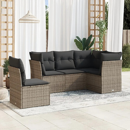 vidaXL Salon de jardin 5 pcs avec coussins gris résine tressée