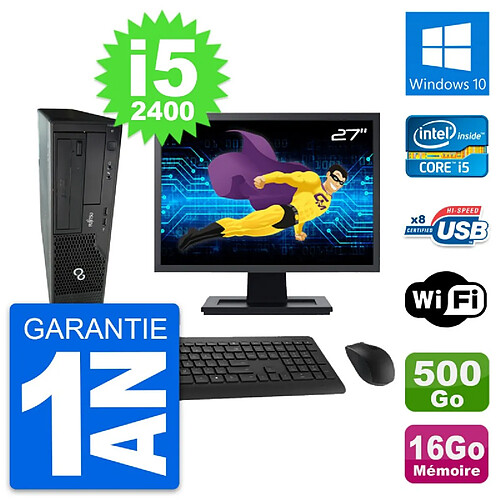 PC Fujitsu E500 DT Ecran 27" Intel i5-2400 RAM 16Go Disque 500Go Windows 10 Wifi · Occasion