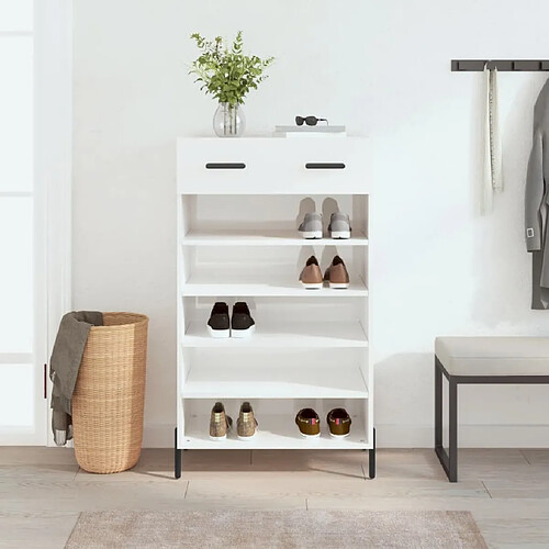 Maison Chic Armoire à chaussure,Meuble à Chaussures Blanc brillant 60x35x105 cm Bois ingénierie -MN87402