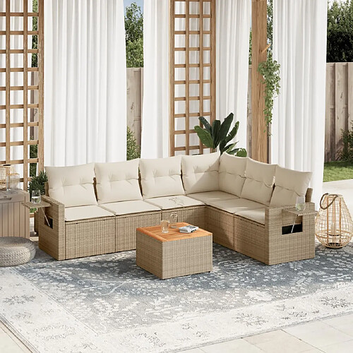 vidaXL Salon de jardin avec coussins 7 pcs beige résine tressée