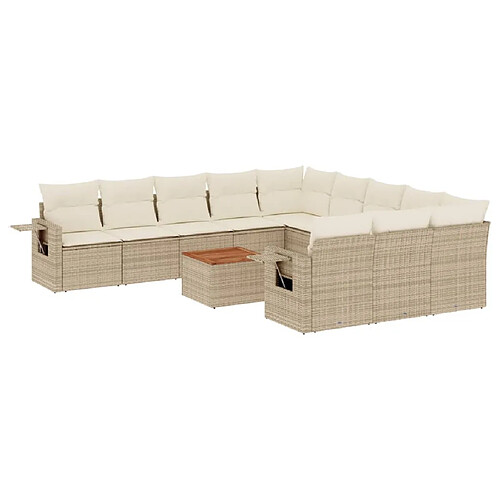 Maison Chic Salon de jardin avec coussins 12 pcs, Ensemble Tables et chaises de jardin, beige résine tressée -GKD886547