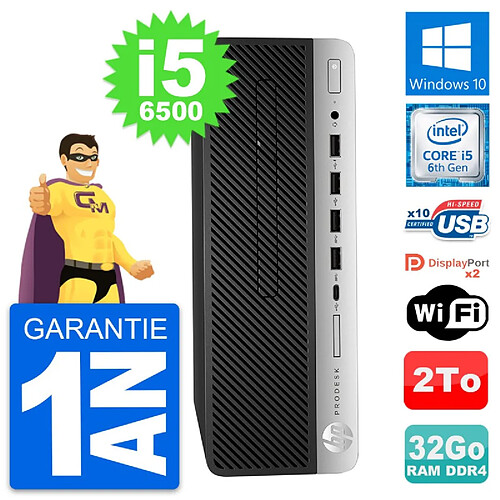 PC HP ProDesk 600 G3 SFF Intel Core i5-6500 RAM 32Go Disque 2To Windows 10 Wifi · Occasion