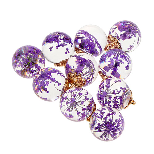 10pcs fleur séchée boule de verre pendentif bricolage boucle d'oreille Dangle Craft vert foncé