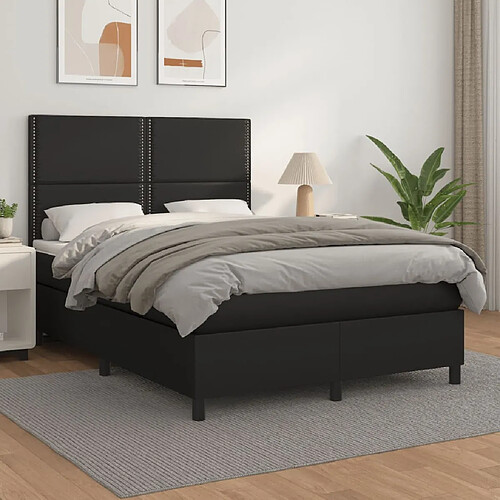 vidaXL Sommier à lattes de lit avec matelas Noir 140x200 cm Similicuir