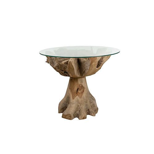 Table d'appoint Romimex Naturel verre bois de teck 80 x 75 x 80 cm