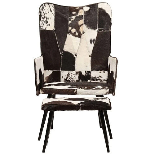 Maison Chic Fauteuil de Chambre à Coucher Salon,Chaises de Salle à Manger,Chaise à oreilles avec repose-pied Noir Cuir véritable -GKD90937