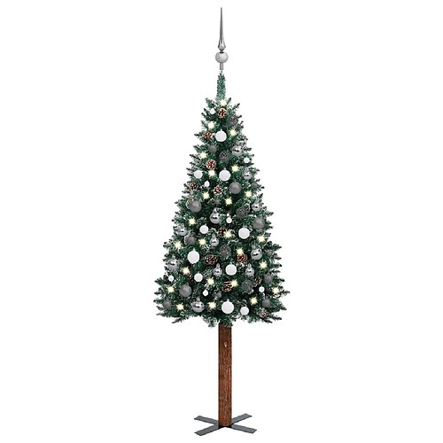 vidaXL Sapin de Noël mince pré-éclairé et boules vert 150 cm