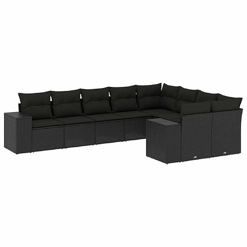 Maison Chic Ensemble Tables et chaises d'extérieur 9 pcs avec coussins,Salon de jardin noir résine tressée -GKD278352