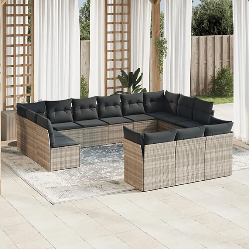 vidaXL Salon de jardin avec coussins 13 pcs gris clair résine tressée