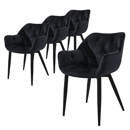 ML-Design Lot de 4 chaises de salle à manger assise noir en velours pieds métallique noir