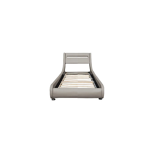 Nuits D'Or Lit ava pour matelas 90x190-Sommier+Tête de Lit eclairage LED Incurve Couleur GRIS+Pieds en 5cm pour matelas-13 Lattes