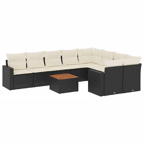 Maison Chic Salon de jardin 10 pcs avec coussins, Ensemble Tables et chaises d'extérieur noir résine tressée -GKD334473