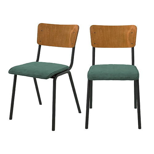 Rendez Vous Deco Chaise Nico en velours vert (lot de 2)