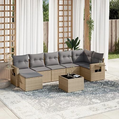 vidaXL Salon de jardin avec coussins 8 pcs beige résine tressée