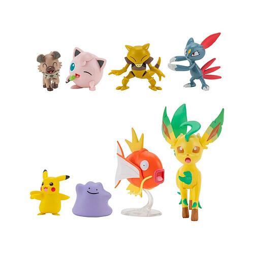 Jazwares Pokémon - Pack 8 figurines Battle Figure Set Pikachu femelle, Rondoudou, Rocabot, Farfuret, Abra, Metamorphe, Phyllali, Magicarp