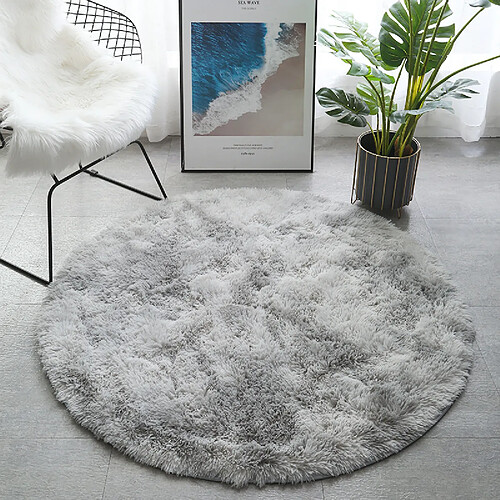 LUUCOZK Tapis à poils longs doux et moelleux pour chambre à coucher et salon - Gris clair-Rond 140cm