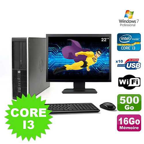 Lot PC HP Compaq Elite 8100 SFF Core I3-530 16Go 500Go DVD WIFI W7 + Ecran 22" · Occasion