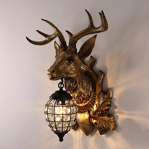 Universal Lampe de chevet Lucky Deer Head de 30 cm, 220V E14 Résine Country, Lampe d'allée de salon de bar personnalisée, pas de source lumineuse.