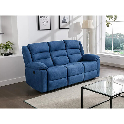 Vente-Unique Canapé 3 places relax électrique en tissu bleu BUROLO