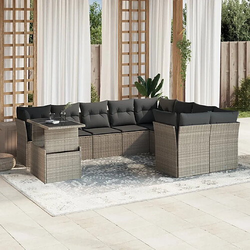 vidaXL Salon de jardin avec coussins 10 pcs gris clair résine tressée