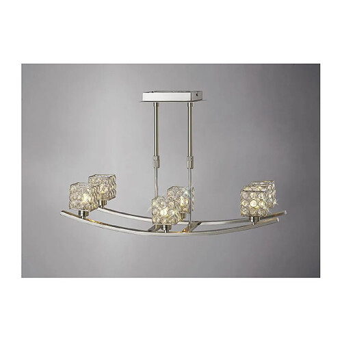 Luminaire Center Suspension Elsa télescopique 6 Ampoules nickel satiné/cristal