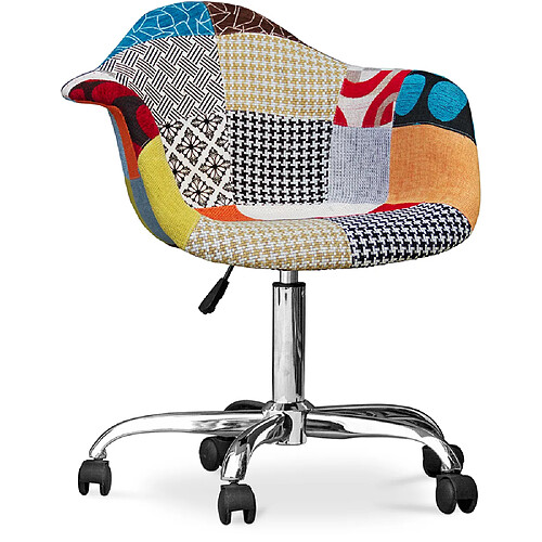 ICONIK INTERIOR Chaise de bureau avec accoudoirs - Chaise de bureau à roulettes - Tapissée en patchwork - Patty Multicolore