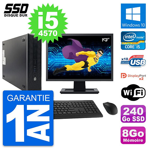 PC HP 600 G1 SFF Ecran 19" Intel Core i5-4570 RAM 8Go SSD 240Go Windows 10 Wifi · Occasion