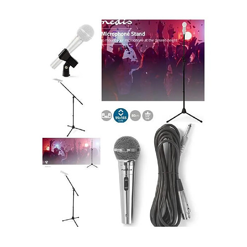 NEDIS Pied de microphone télescopique avec potence et fixation de micro-PERCHE + support micro + Microphone dynamique chromé HQ