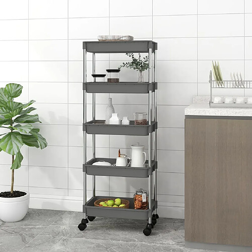 vidaXL Chariot de cuisine 5 niveaux Gris 42x29x128 cm Fer et ABS