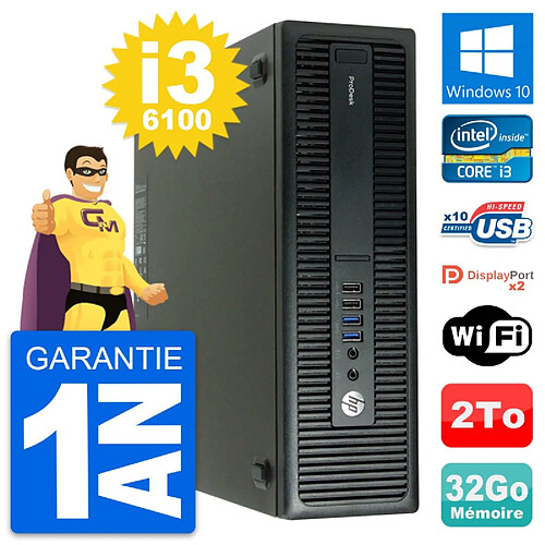 PC HP ProDesk 600 G2 SFF Intel i3-6100 RAM 32Go Disque Dur 2To Windows 10 Wifi · Occasion