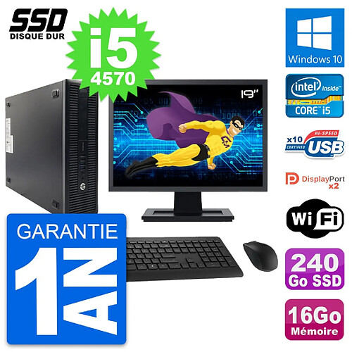 PC HP 600 G1 SFF Ecran 19" Intel Core i5-4570 RAM 16Go SSD 240Go Windows 10 Wifi · Occasion