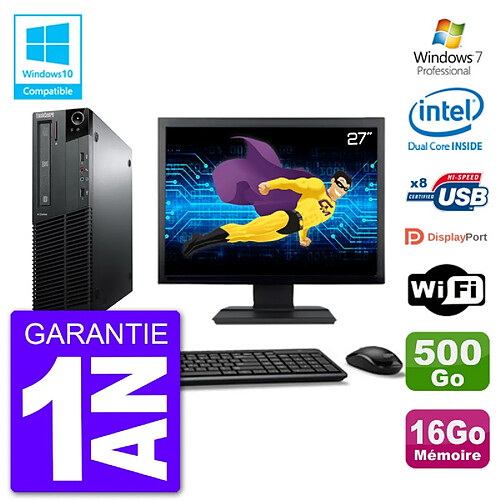 PC Lenovo M82 SFF Ecran 27" G640 RAM 16Go Disque 500Go Graveur DVD Wifi W7 · Occasion