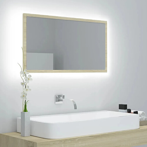 vidaXL Miroir LED de salle de bain Chêne sonoma 80x8,5x37 cm Acrylique