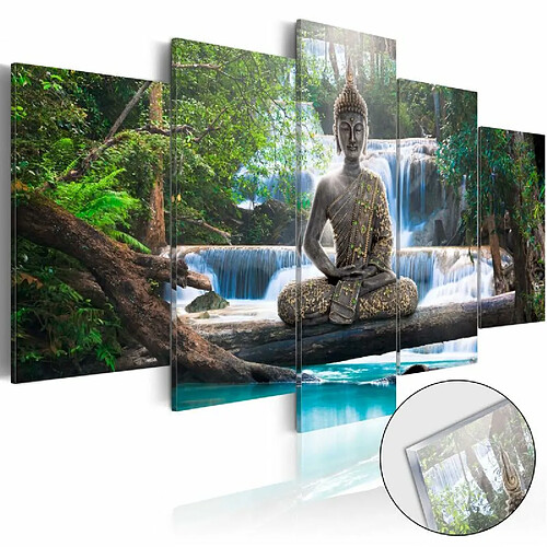 Paris Prix Tableau sur Verre Acrylique Buddha & Waterfall 50 x 100 cm