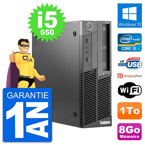 PC Lenovo ThinkCentre M90 SFF Intel i5-650 RAM 8Go Disque 1To Windows 10 Wifi · Occasion