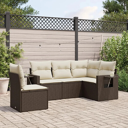 vidaXL Salon de jardin avec coussins 5 pcs marron résine tressée