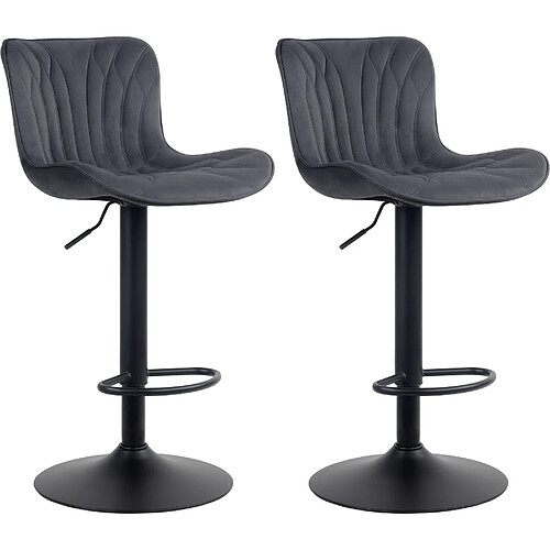 Decoshop26 Lot de 2 tabourets de bar chaises hautes avec coutures décoratives en tissu velours noir pieds en métal noir 10_0004329