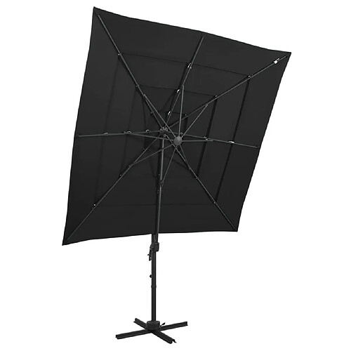 ComfortXL Parasol à 4 Niveaux Avec Mât En Aluminium Noir 250x250 Cm