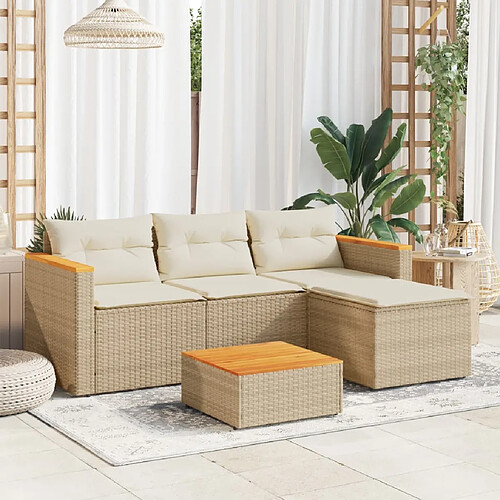 vidaXL Salon de jardin avec coussins 3 pcs beige résine tressée