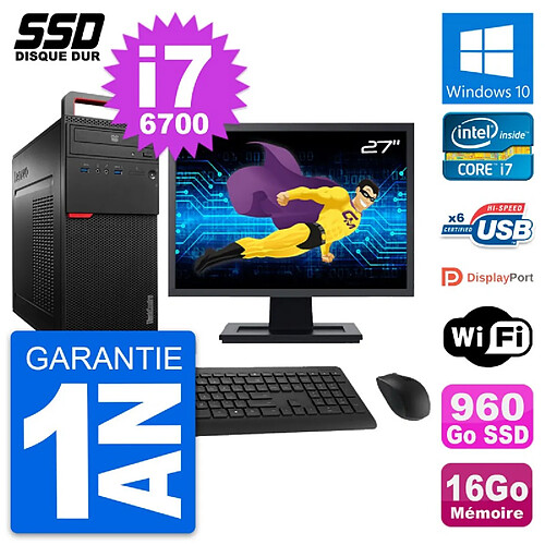 PC Tour Lenovo M700 Ecran 27" Intel i7-6700 RAM 16Go SSD 960Go Windows 10 Wifi · Occasion