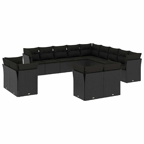 Maison Chic Salon de jardin avec coussins 13 pcs | Ensemble de Table et chaises | Mobilier d'Extérieur noir résine tressée -GKD51340