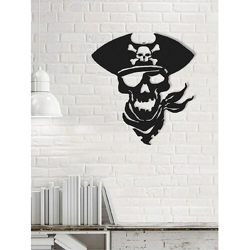 HOMEMANIA Décoration Murale Pirate - Art Mural - pour Séjour, Chambre - Noir en Métal, 50 x 0,16 x 45 cm