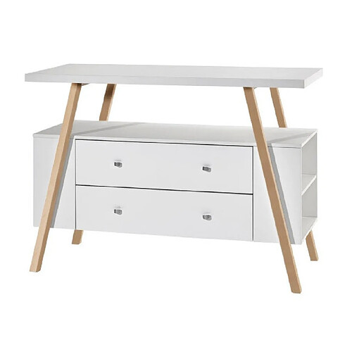 Schardt Commode avec plan à langer laqué blanc et pieds hêtre Holly Nature L 125 x H 100 x P 53 cm