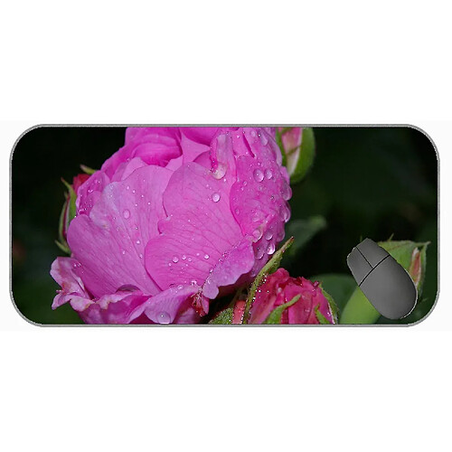 Universal (750x300x3) Tampon de souris de jeu avec bords cousus, base de caoutchouc de fleur de rose rose rose Bud