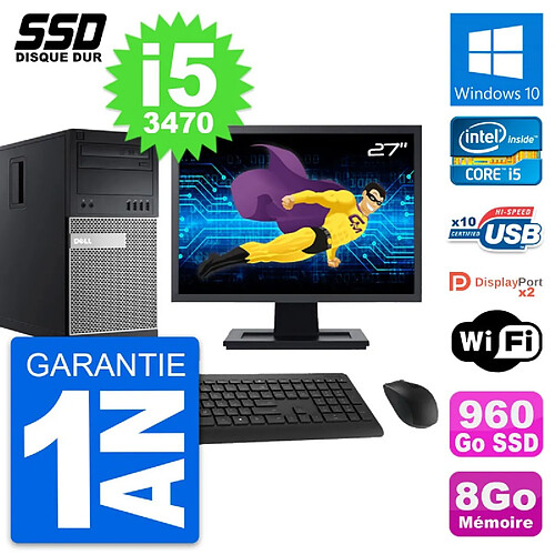 PC Tour Dell OptiPlex 9010 Ecran 27" i5-3470 RAM 8Go SSD 960Go Windows 10 Wifi · Occasion