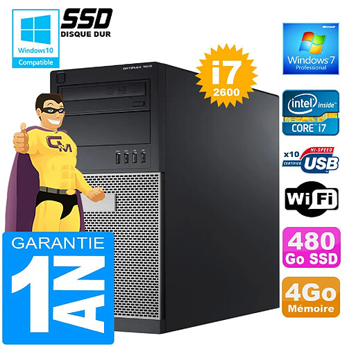 PC Tour DELL 7010 Core I7-2600 Ram 4Go Disque 480 Go SSD Graveur DVD Wifi W7 · Occasion