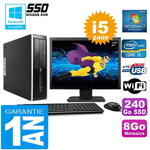 PC HP Compaq 8300 SFF Core I5-2400 Ram 8Go Disque 240 Go SSD Wifi W7 Ecran 27" · Occasion